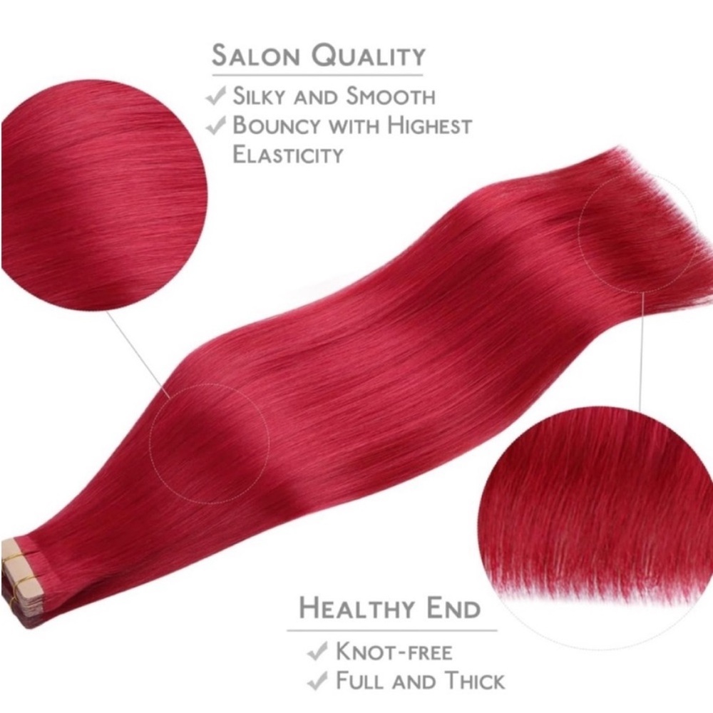 Red Remy Human Hair 20 Inch Tape In Hair Extensions - Picture 2 of 7